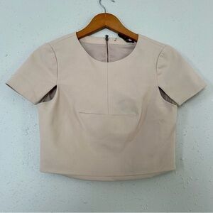 Tibi Cream Short Sleeve Crop Top Size 4